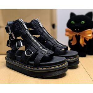 Dr. Martens Olson Grey Tumbled Nubuck Leather Gladiator Zip Sandals UK 5 NIB